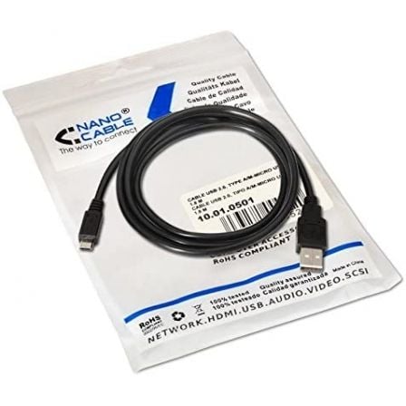 Cable usb 2.0 nanocable 10.01.0501/ usb macho - microusb macho/ 1.8m/ negro