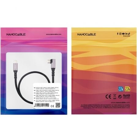 Cable usb 3.2 tipo-c acodado nanocable 10.01.4701/ usb tipo-c macho - usb tipo-c macho/ hasta 100w/ 10gbps/ 1m/ negro