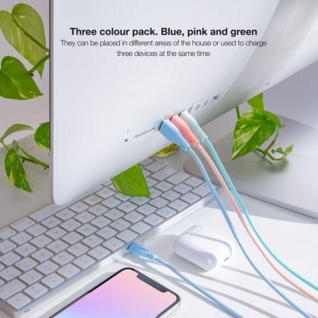 Cables usb 2.0 lightning nanocable 10.10.0401-co1/ usb macho - lightning macho/ 1m/ 3 unidades/ rosa, azul y verde