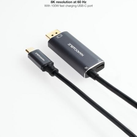 Cable conversor nanocable 10.15.5012/ usb tipo-c macho - displayport 8k macho/ usb tipo-c hembra/ hasta 100w/ 1.8m/ gris