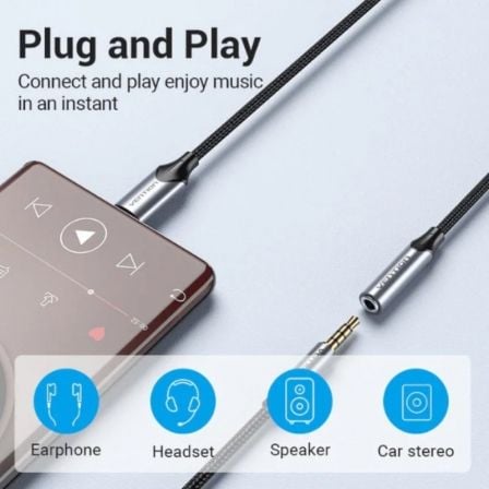 Conversor vention bgmhf/ jack 3.5 hembra - usb tipo-c macho/ 1m/ gris