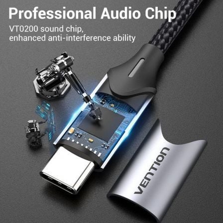 Cable conversor usb tipo-c vention bgnhy/ usb tipo-c macho - 2x jack 3.5 hembra/ 30cm/ gris