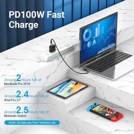 Cable usb 2.0 tipo-c 90º vention takhf/ usb tipo-c macho - usb tipo-c macho/ hasta 100w/ 480mbps/ 1m/ gris