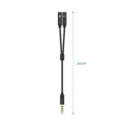 Cable estéreo aisens a128-0416/ jack 3.5 macho - 2x jack 3.5 hembra/ 25cm/ negro