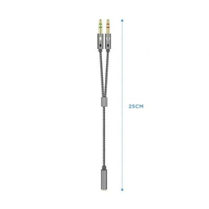 Cable estéreo aisens a128-0417/ jack 3.5 hembra - 2x jack 3.5 macho/ 25cm/ gris