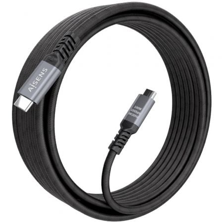 Cable usb 3.2 tipo-c aisens a107-0990/ usb tipo-c macho - usb tipo-c macho/ hasta 100w/ 10gbps/ 5m/ negro