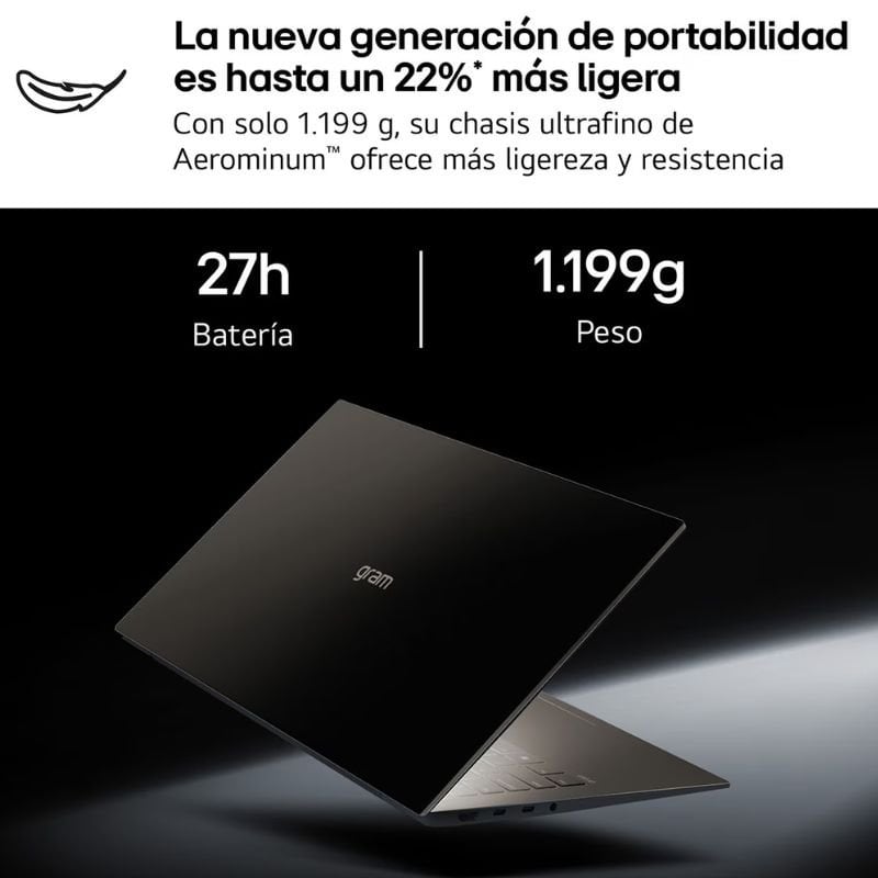 Portátil LG Gram Pro 16Z90U-K.AUB5BN Intel Core Ultra X7-358H/ 32GB/ 512GB SSD/ 16"/ Win11