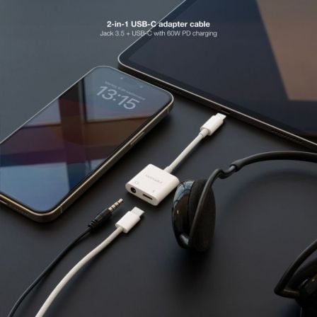 Adaptador audio nanocable 10.24.1206/ usb tipo-c macho - jack 3.5 hembra/ usb tipo-c hembra/ blanco