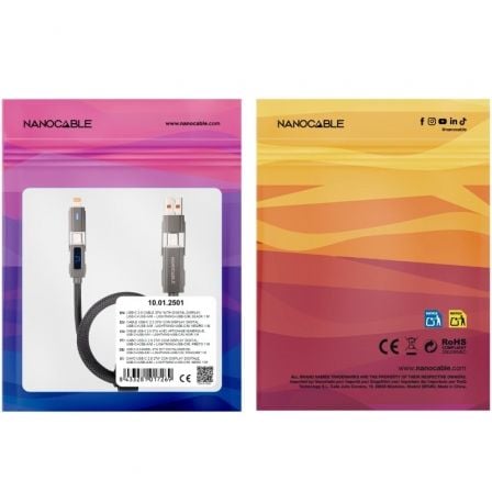 Cable usb 2.0 tipo-c nanocable 10.01.2501/ usb tipo-c macho + usb macho - usb tipo-c macho + lightning macho/ hasta 27w/