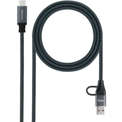 Cable usb 3.2 tipo-c nanocable 10.01.4112-comb/ usb tipo-c macho + usb macho - usb tipo-c macho/ hasta 100w/ 20gbps/ 2m/ gris y