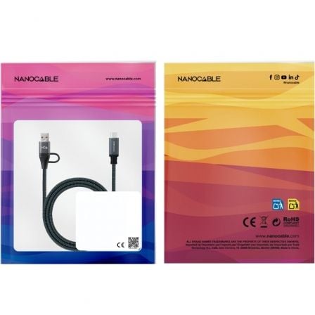 Cable usb 3.2 tipo-c nanocable 10.01.4113-comb/ usb tipo-c macho + usb macho - usb tipo-c macho/ hasta 100w/ 20gbps/ 3m/ gris y