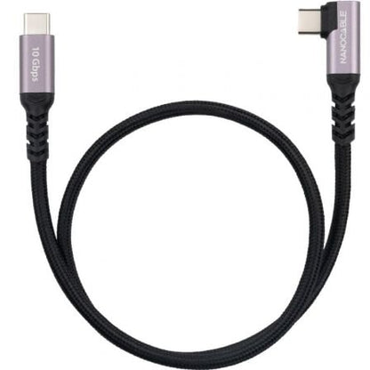 Cable usb 3.2 tipo-c acodado nanocable 10.01.4700/ usb tipo-c macho - usb tipo-c macho/ hasta 100w/ 10gbps/ 50cm/ negro