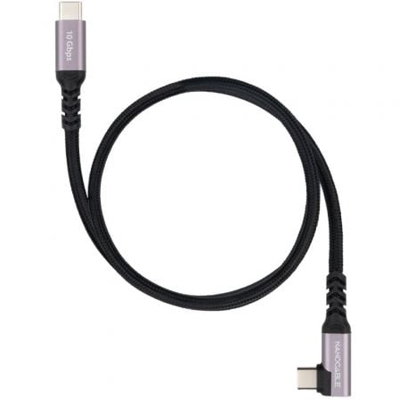 Cable usb 3.2 tipo-c acodado nanocable 10.01.4702/ usb tipo-c macho - usb tipo-c macho/ hasta 100w/ 10gbps/ 2m/ negro