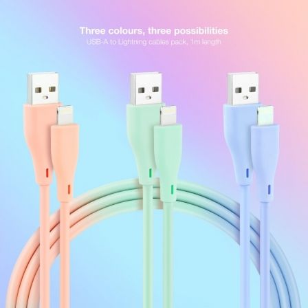 Cables usb 2.0 lightning nanocable 10.10.0401-a1/ usb macho - lightning macho/ 1m/ 3 unidades/ rosa, azul y verde