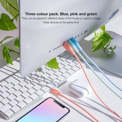 Cables usb 2.0 lightning nanocable 10.10.0401-a1/ usb macho - lightning macho/ 1m/ 3 unidades/ rosa, azul y verde