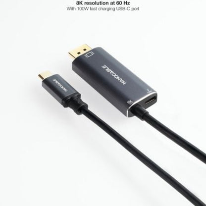 Cable conversor nanocable 10.15.5012/ usb tipo-c macho - displayport 8k macho/ usb tipo-c hembra/ hasta 100w/ 1.8m/ gris