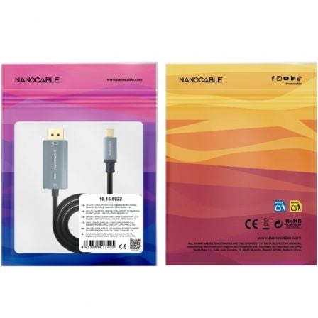 Cable conversor nanocable 10.15.5022/ usb tipo-c macho - displayport macho/ 2m/ negro