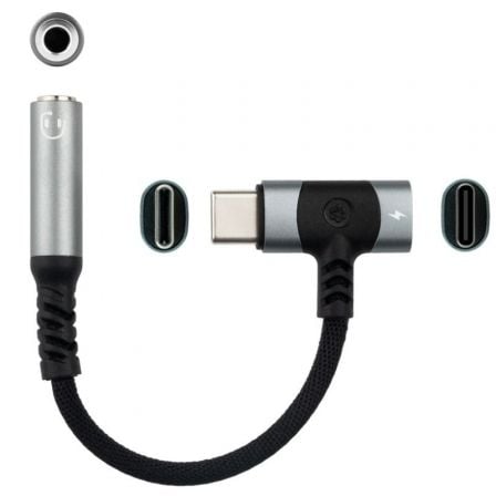 Cable conversor audio nanocable 10.24.1207/ usb tipo-c macho - jack 3.5/ usb tipo-c hembra/ 10cm/ negro