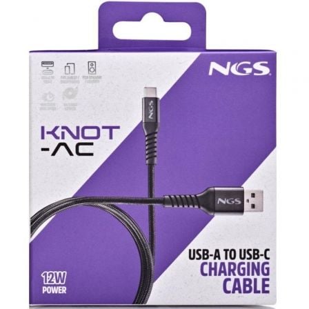 Cable usb 2.0 ngs knot-ac/ usb macho - usb tipo-c macho/ 480mbps/ 1m/ negro