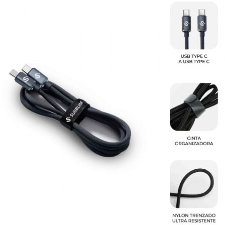 Cable usb 2.0 tipo-c subblim optimus/ usb tipo-c macho - usb tipo-c macho/ hasta 60w/ 480mbps/ 1m/ negro