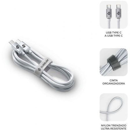 Cable usb 2.0 tipo-c subblim optimus/ usb tipo-c macho - usb tipo-c macho/ hasta 60w/ 480mbps/ 1m/ blanco