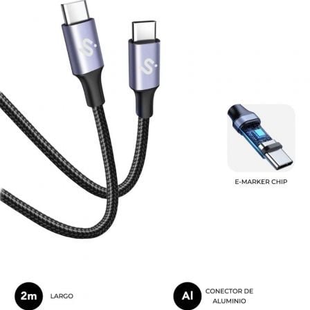 Cable usb 2.0 tipo-c subblim plus/ usb tipo-c macho - usb tipo-c macho/ hasta 100w/ 480mbps/ 1m/ negro