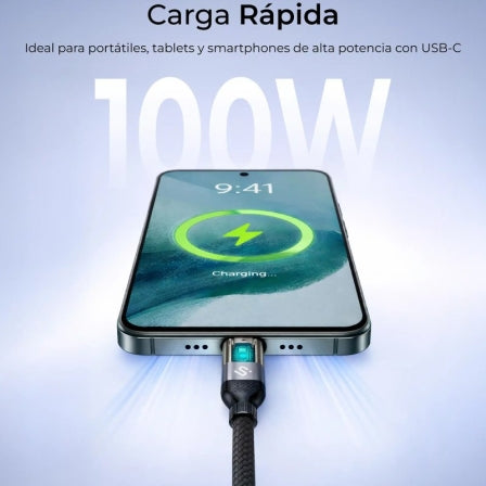 Cable usb 2.0 tipo-c subblim powermag led/ usb tipo-c macho - usb tipo-c macho/ hasta 100w/ 480mbps/ 2m/ negro
