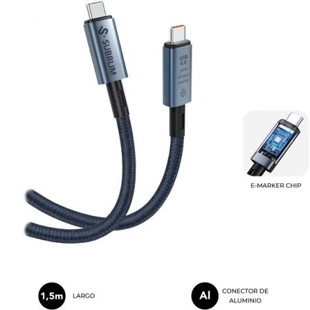 Cable usb 4.0 tipo-c subblim cable high/ usb tipo-c macho - usb tipo-c macho/ hasta 240w/ 40gbps 1.5m/ negro