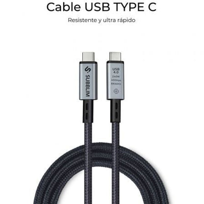 Cable usb 4.0 tipo-c subblim cable high/ usb tipo-c macho - usb tipo-c macho/ hasta 240w/ 40gbps 1.5m/ negro