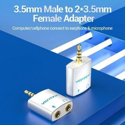 Adaptador audio vention bdbw0/ jack 3.5 macho - 2x jack 3.5 hembra/ blanco