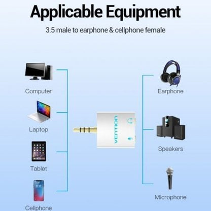 Adaptador audio vention bdbw0/ jack 3.5 macho - 2x jack 3.5 hembra/ blanco