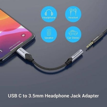 Adaptador audio vention bgmha/ jack 3.5 hembra - usb tipo-c macho/ 10cm/ gris