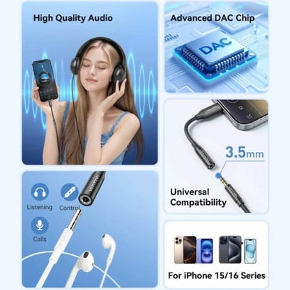 Adaptador audio vention biiba/ jack 3.5 hembra - usb tipo-c macho/ 10cm/ negro