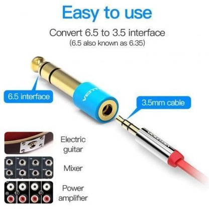 Adaptador jack vention vab-s01-l/ jack 6.5 macho - jack 3.5 hembra/ azul