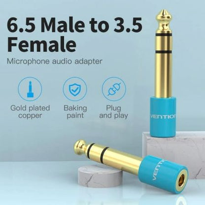 Adaptador jack vention vab-s01-l/ jack 6.5 macho - jack 3.5 hembra/ azul