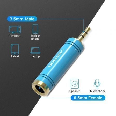 Adaptador jack vention vab-s04-l/ jack 3.5 macho - jack 6.5 hembra/ azul