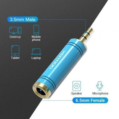 Adaptador jack vention vab-s04-l/ jack 3.5 macho - jack 6.5 hembra/ azul