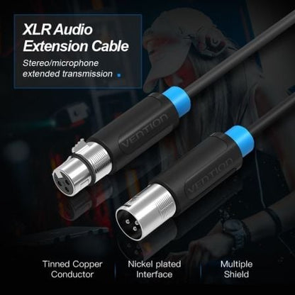 Cable estéreo vention bbfbh/ xlr macho - xlr hembra/ 2m/ negro