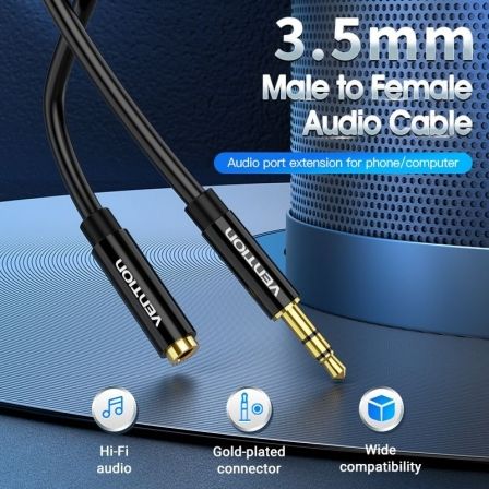 Cable estéreo vention bbzbd/ jack 3.5 macho - jack 3.5 hembra/ 50cm/ negro
