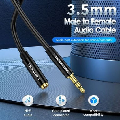 Cable estéreo vention bbzbf/ jack 3.5 macho - jack 3.5 hembra/ 1m/ negro