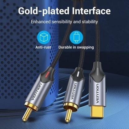 Cable conversor vention bguhg/ 2x rca macho - usb tipo-c macho/ 1.5m/ gris