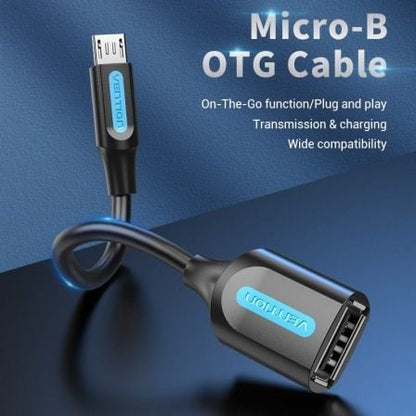 Cable usb 2.0 vention ccubb/ microusb macho - usb hembra/ 480mbps/ 15cm/ negro