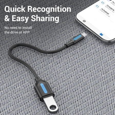 Cable usb 2.0 vention ccubb/ microusb macho - usb hembra/ 480mbps/ 15cm/ negro