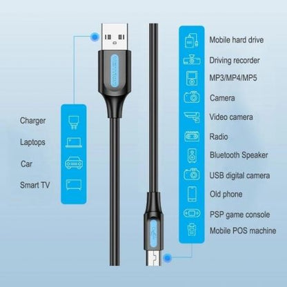 Cable usb 2.0 vention combf/ usb macho - miniusb macho/ 480mbps/ 1m/ negro