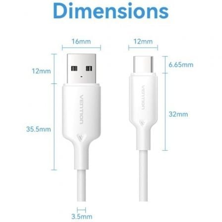 Cable usb 2.0 tipo-c vention ctqwh/ usb tipo-c macho - usb macho/ hasta 60w/ 480mbps/ 2m/ blanco