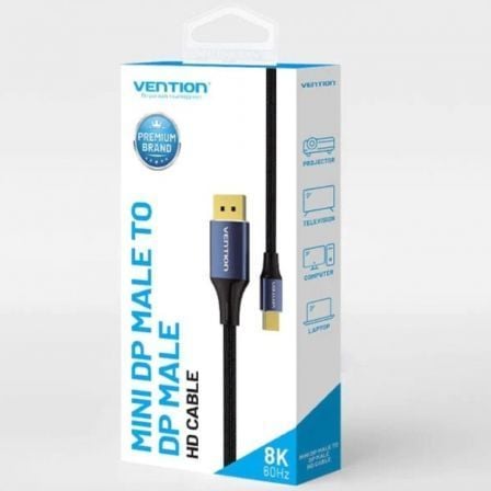 Cable conversor displayport 1.4 8k vention hcflh/ displayport macho - mini displayport macho/ 2m/ negro y azul