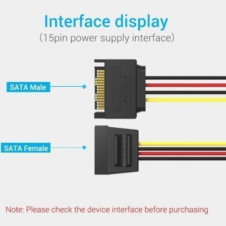Cable alimentación 15pin vention kdaby/ sata macho - sata hembra/ 30cm