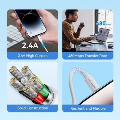 Cable usb 2.0 lightning vention laiwf/ usb macho - lightning macho/ 480mbps/ 1m/ blanco