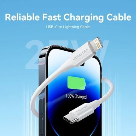 Cable usb 2.0 tipo-c lightning vention lajwf/ usb tipo-c macho - lightning macho/ hasta 27w/ 480mbps/ 1m/ blanco