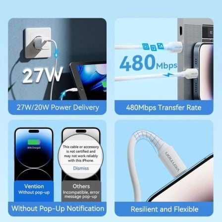 Cable usb 2.0 tipo-c lightning vention lajwf/ usb tipo-c macho - lightning macho/ hasta 27w/ 480mbps/ 1m/ blanco